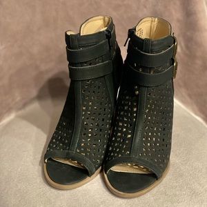 Brash black open toe booties